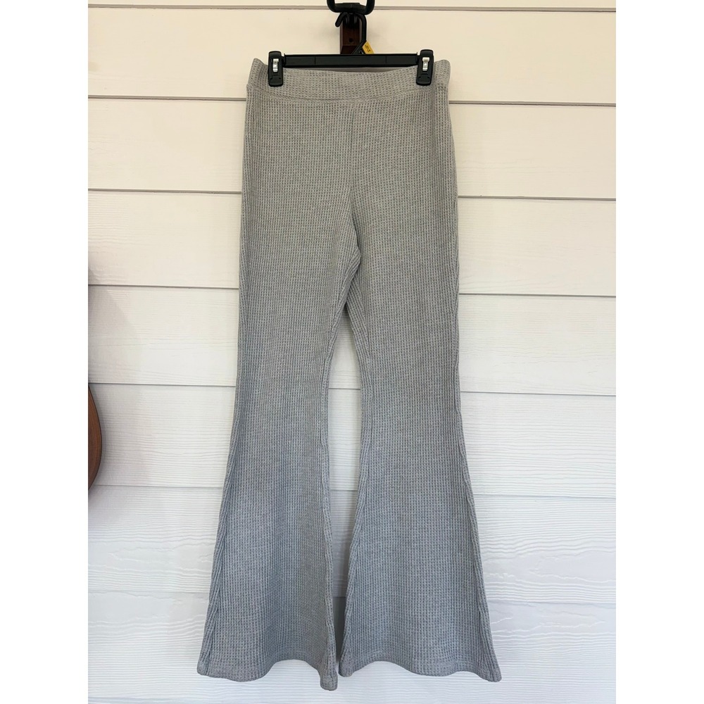 B- 53- Aerie Waffle Knit Flare Pants Grey High Waisted Bell Bottom Lounge Pants